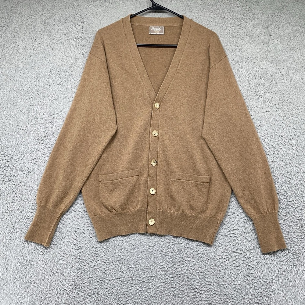 Ben Silver Camelhair Cardigan Sweater Mens Large William Lockie V Neck Scotland